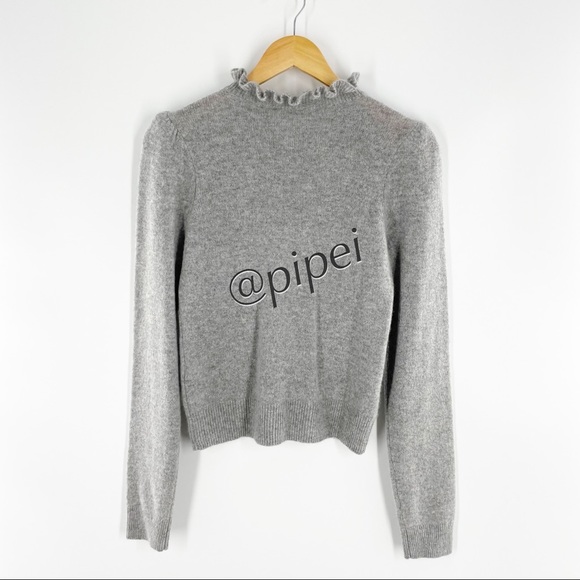 SOLD - NWT Frame Josefine Ruffle Neck Puff Sleeve Cashmere Sweater in Grey S - Picture 9 of 14